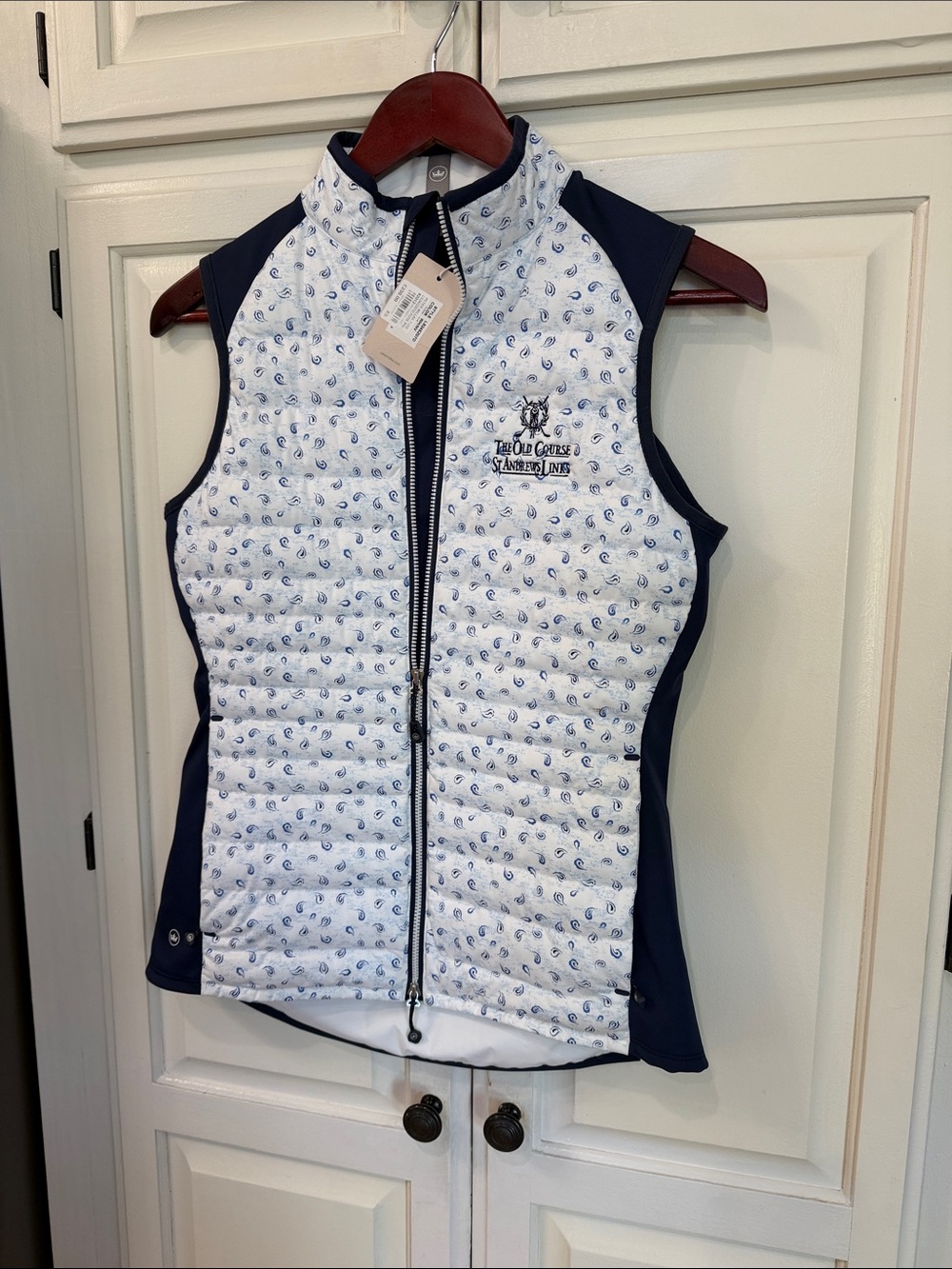Peter Millar Navy and White Quilted Vest with Paisley Trim